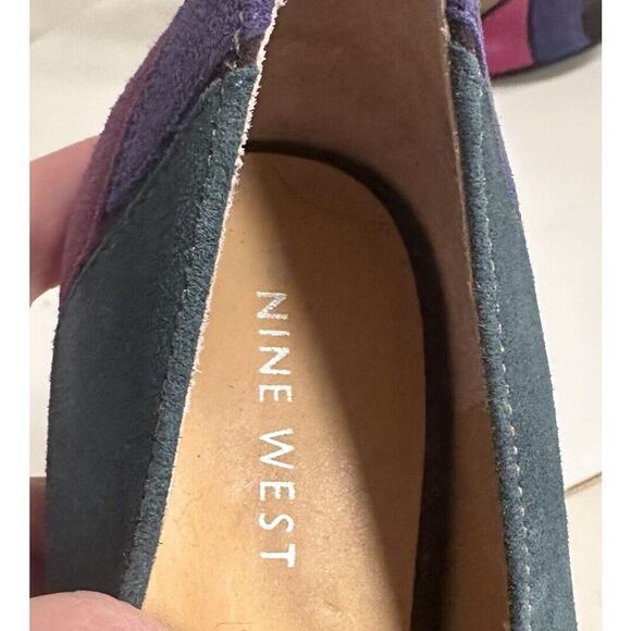 Nine West Kaspiao Open Toe Suede High Heel Dopamine Patchwork Size 8M Y2K - Picture 13 of 16